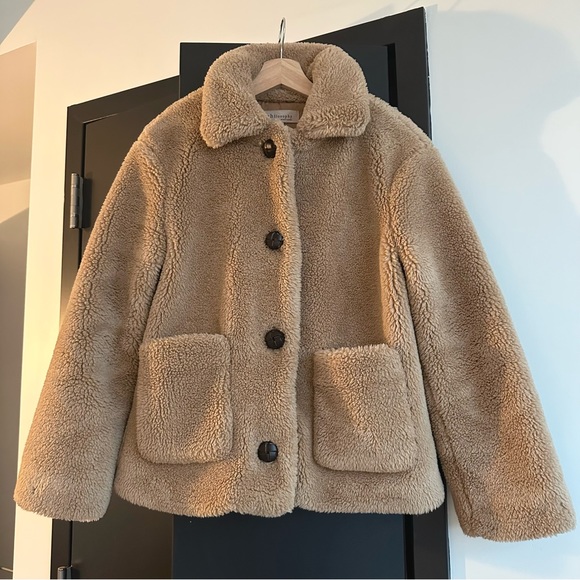 Teddy faux shearling sherpa button up jacket coat with pockets - Picture 3 of 8